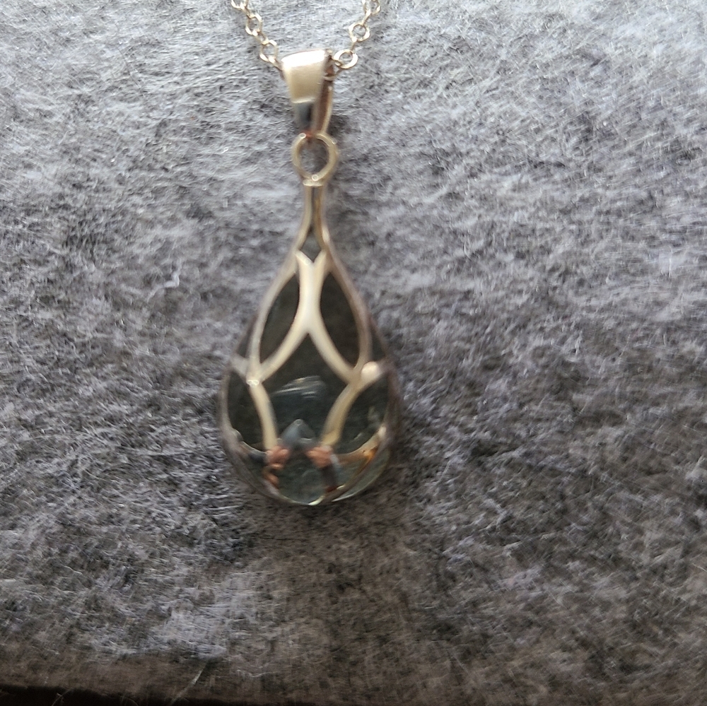 RJ  Pendant & Chain Light Blue Stone & Sterling Silver .925 On a 16" SS Chain